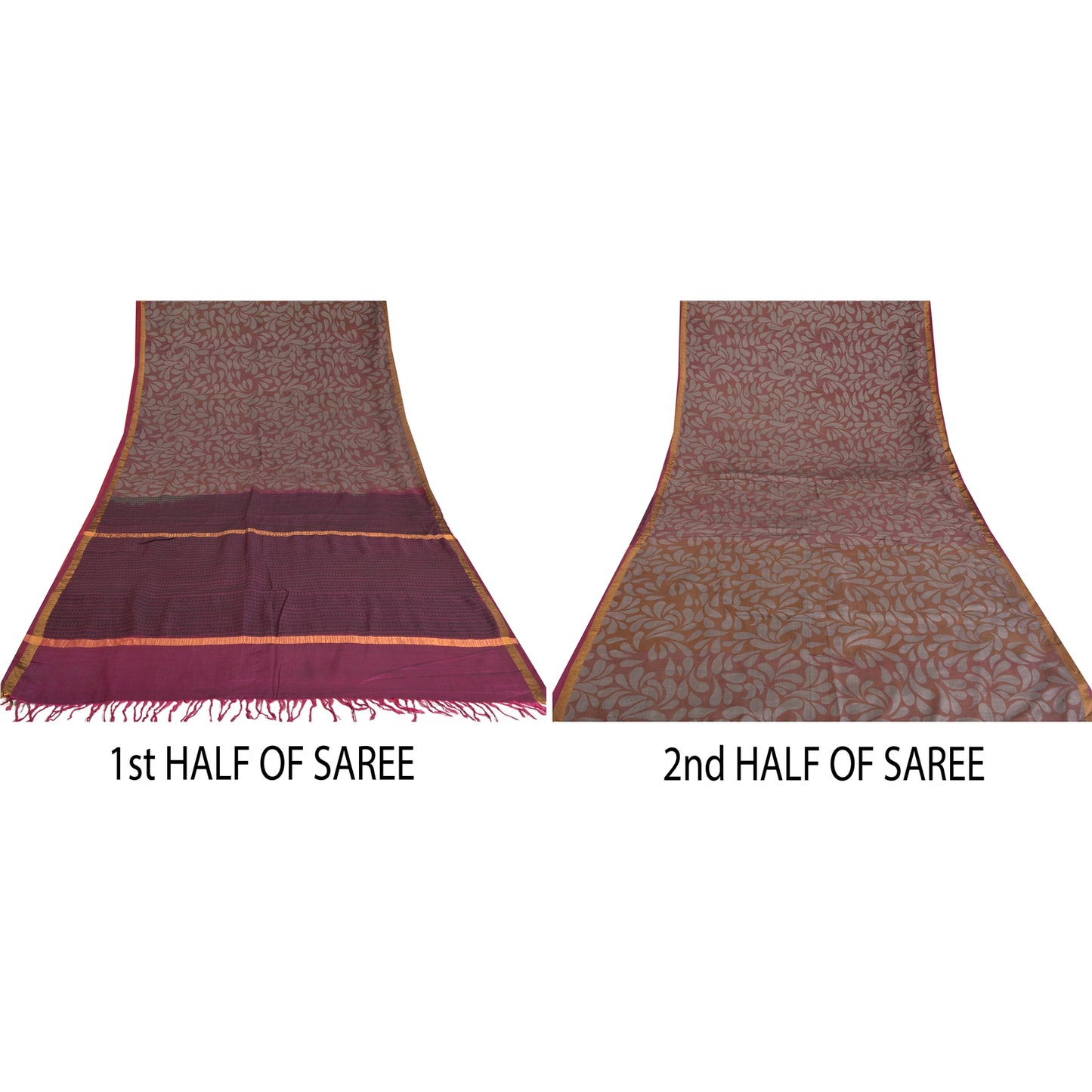 Sanskriti Vintage Purple/Brown Indian Sarees 100% Pure Silk Woven Sari Sustainable Fabric