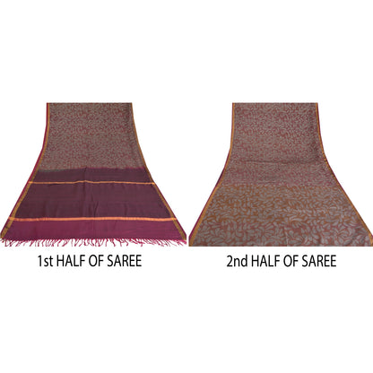 Sanskriti Vintage Purple/Brown Indian Sarees 100% Pure Silk Woven Sari Sustainable Fabric