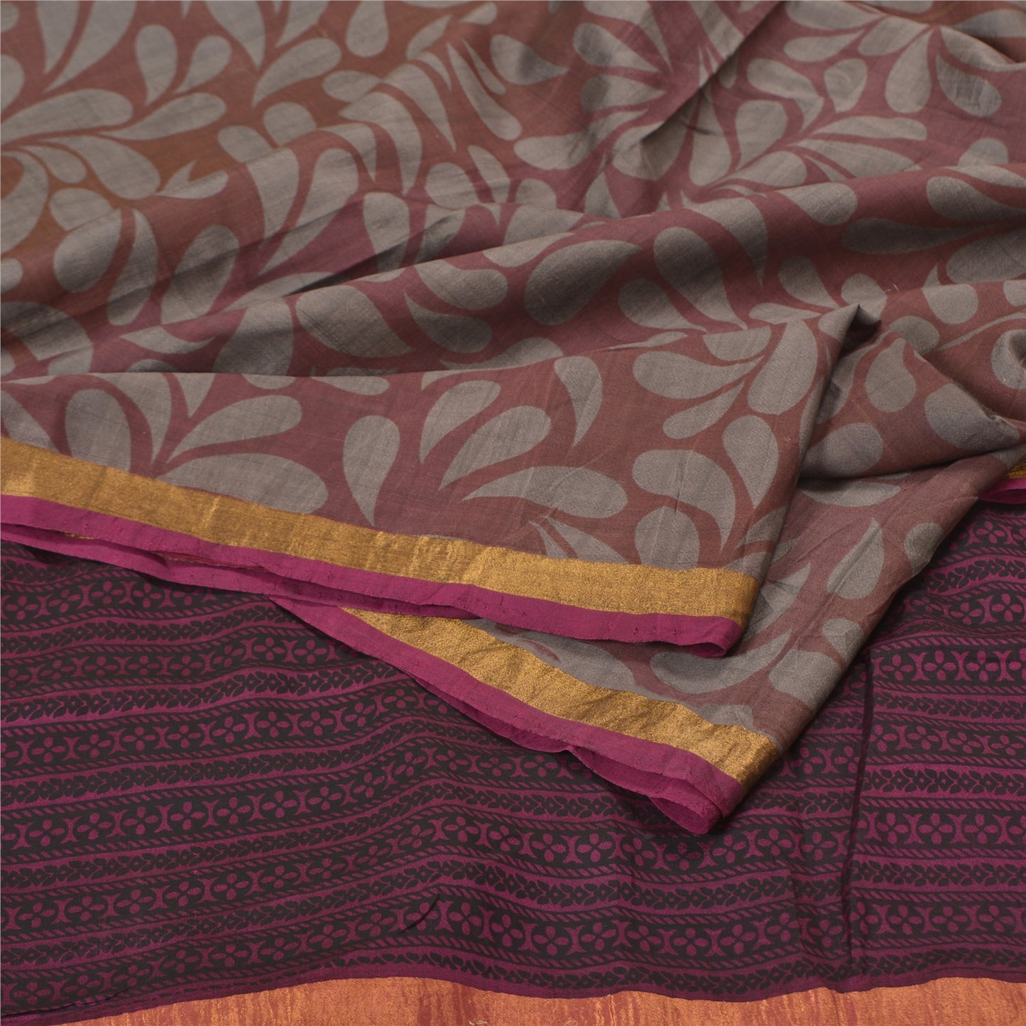 Sanskriti Vintage Purple/Brown Indian Sarees 100% Pure Silk Woven Sari Sustainable Fabric