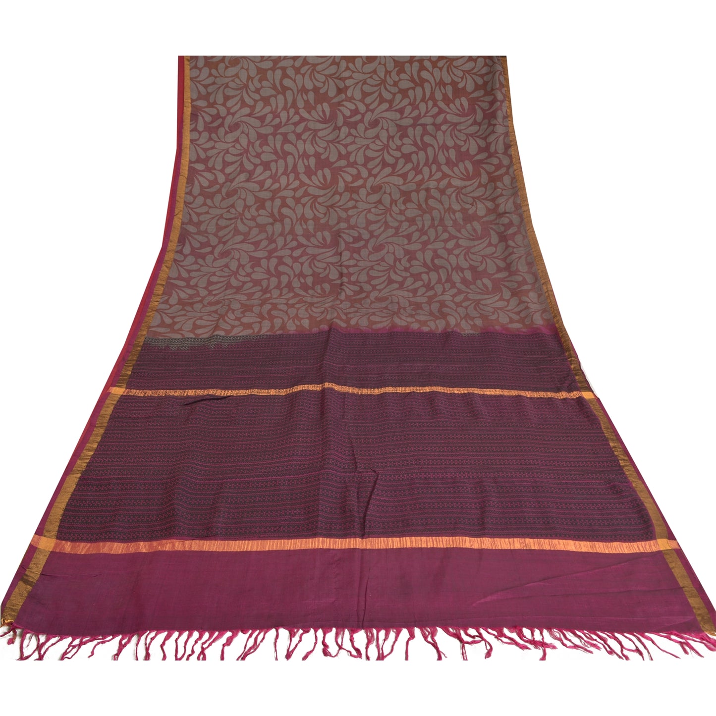 Sanskriti Vintage Purple/Brown Indian Sarees 100% Pure Silk Woven Sari Sustainable Fabric