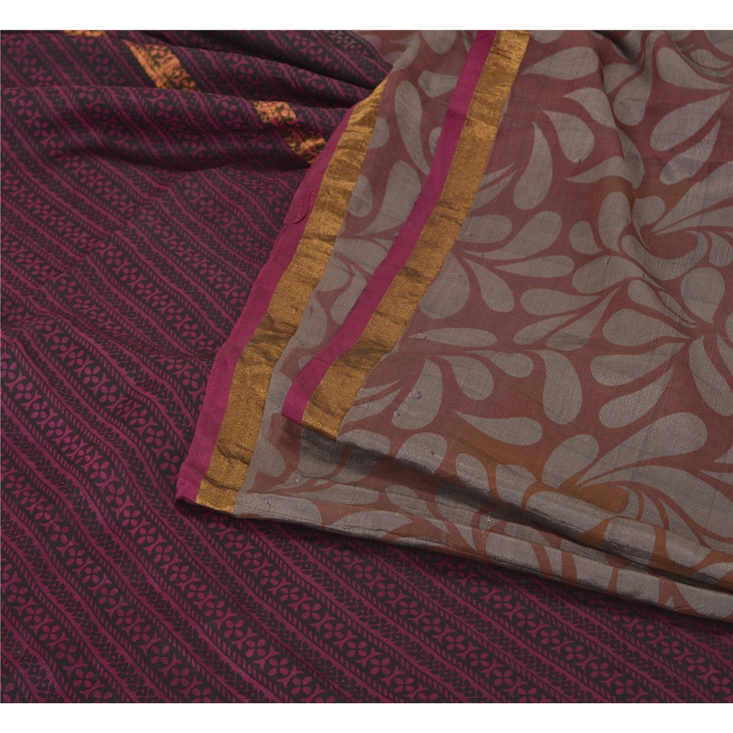 Sanskriti Vintage Purple/Brown Indian Sarees 100% Pure Silk Woven Sari Sustainable Fabric