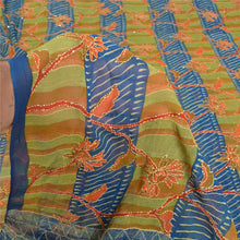Load image into Gallery viewer, Sanskriti Vintage Green/Blue Sarees Pure Georgette Handmade Kantha Sari Fabric

