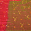 Sanskriti Vintage Cherry/Green Sarees Pure Silk Embroidered Sari Craft Sustainable Fabric