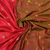 Sanskriti Vintage Cherry/Green Sarees Pure Silk Embroidered Sari Craft Sustainable Fabric