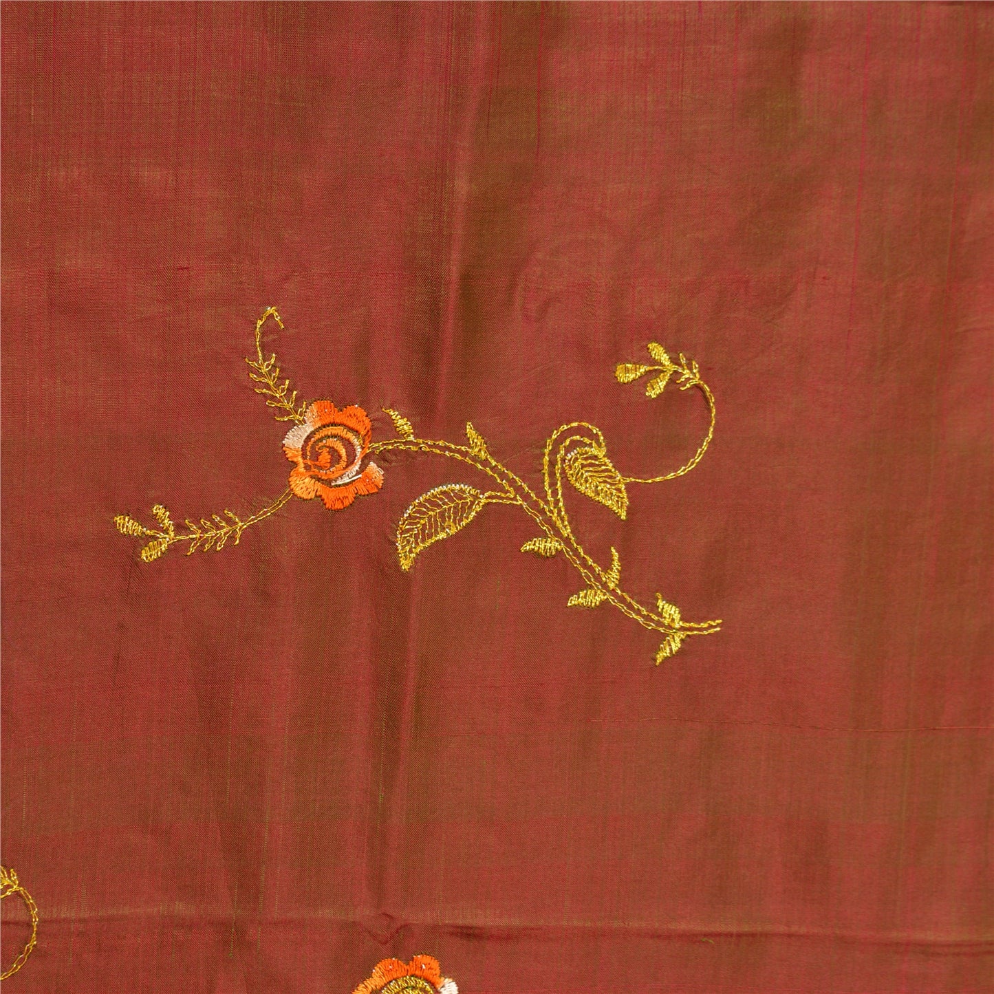 Sanskriti Vintage Cherry/Green Sarees Pure Silk Embroidered Sari Craft Sustainable Fabric