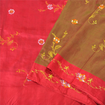 Sanskriti Vintage Cherry/Green Sarees Pure Silk Embroidered Sari Craft Sustainable Fabric
