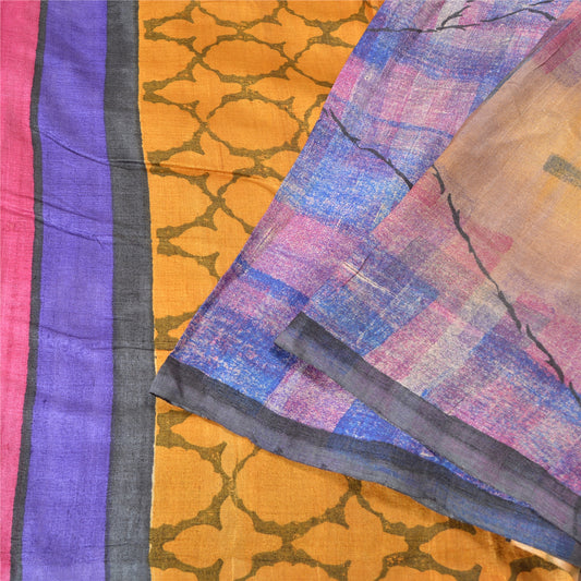 Sanskriti Vintage Multicolor Sarees 100% Pure Silk Block Printed Sari Sustainable Fabric