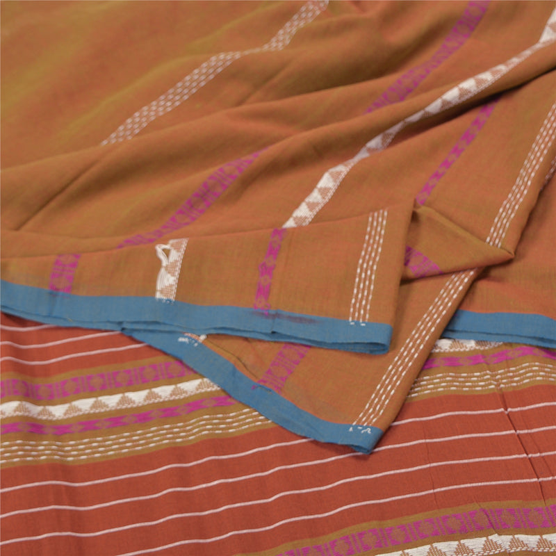 Sanskriti Vintage Saree Rusty Orange Blend Silk 5YD Sarees Hand-Woven Begumpuri Sari Fabric West Bengal OF India Textile Heritage, Decor