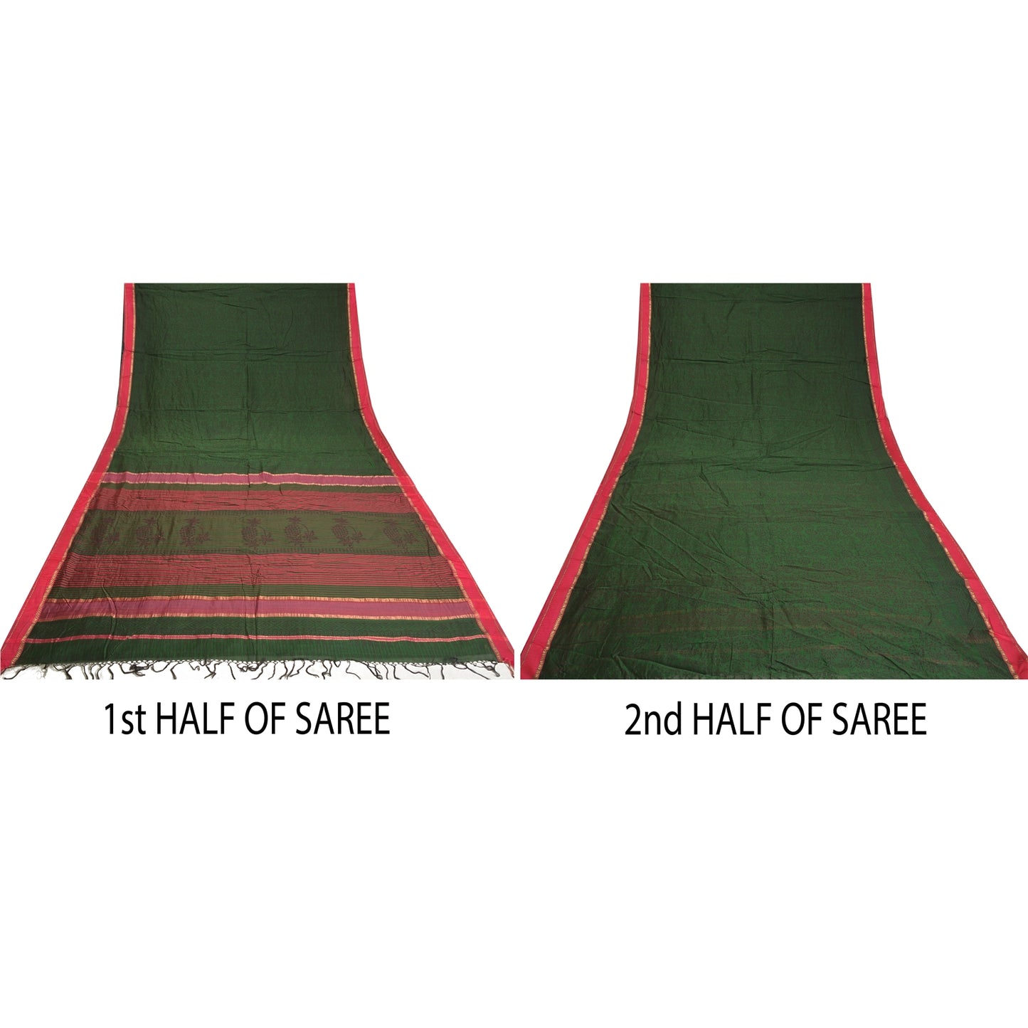 Sanskriti Vintage Green/Pink Sarees Pure Cotton Hand-Block Printed Sari Sustainable Fabric