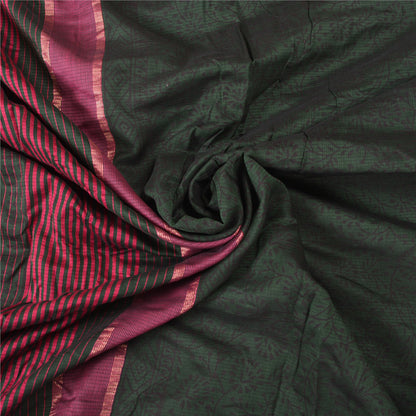 Sanskriti Vintage Green/Pink Sarees Pure Cotton Hand-Block Printed Sari Sustainable Fabric