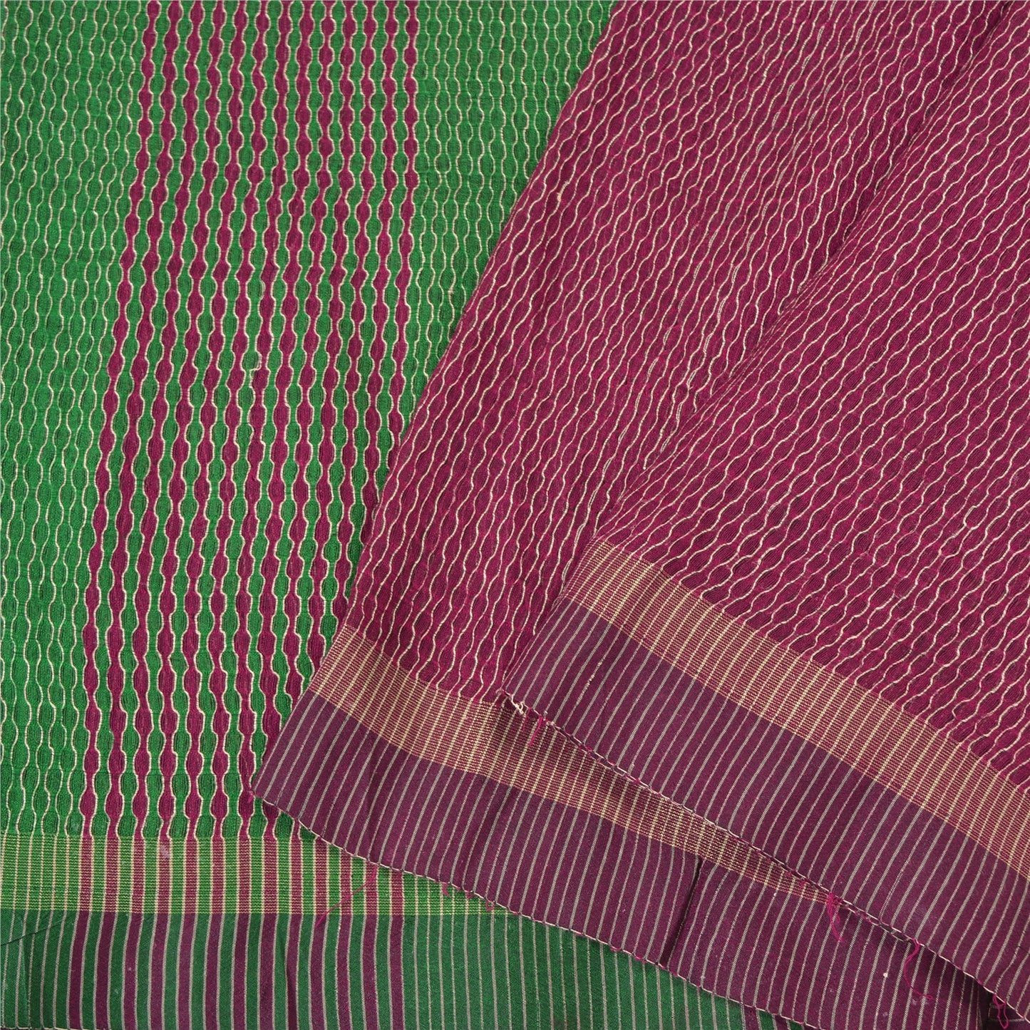 Sanskriti Vintage Purple/Green Sarees 100% Pure Silk Woven Premium Sari Sustainable Fabric