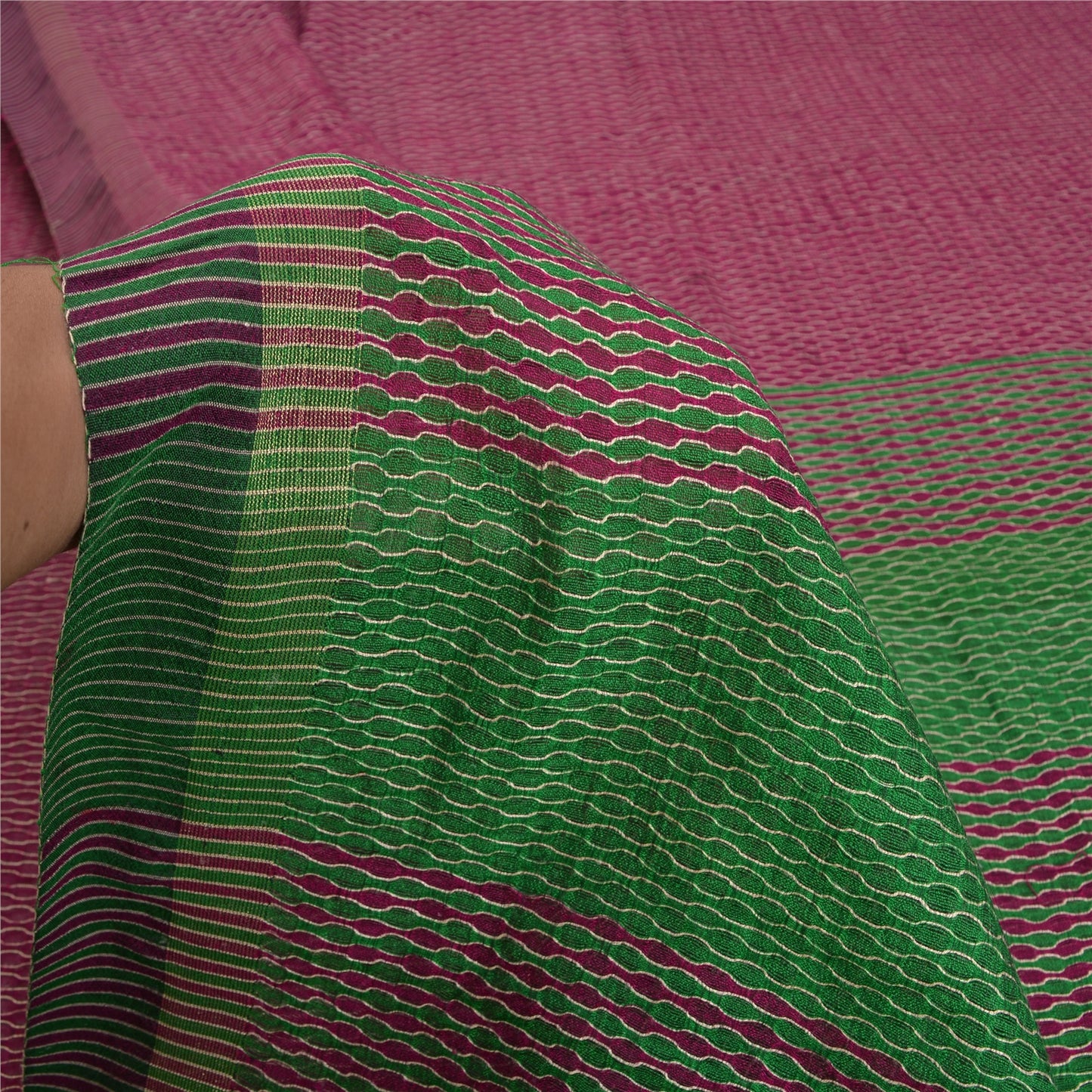 Sanskriti Vintage Purple/Green Sarees 100% Pure Silk Woven Premium Sari Sustainable Fabric