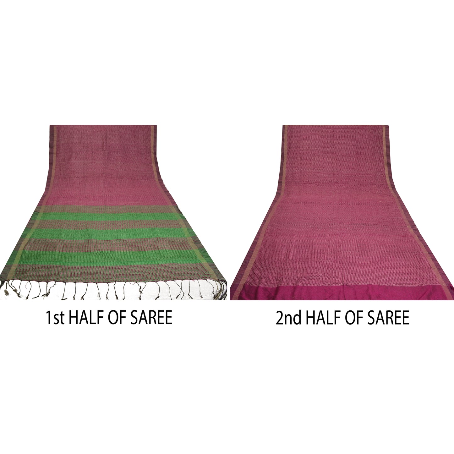 Sanskriti Vintage Purple/Green Sarees 100% Pure Silk Woven Premium Sari Sustainable Fabric