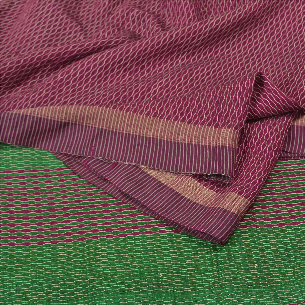 Sanskriti Vintage Purple/Green Sarees 100% Pure Silk Woven Premium Sari Sustainable Fabric