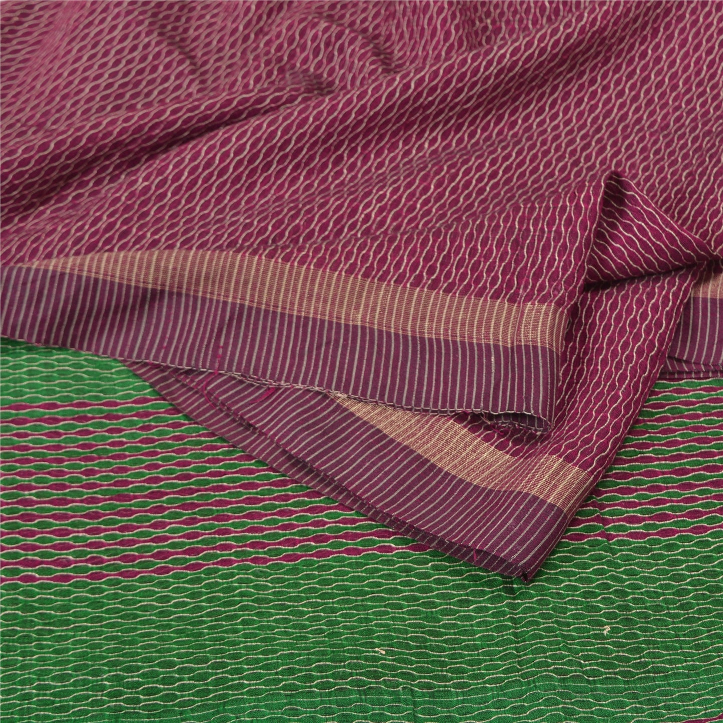 Sanskriti Vintage Purple/Green Sarees 100% Pure Silk Woven Premium Sari Sustainable Fabric
