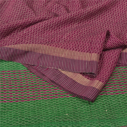 Sanskriti Vintage Purple/Green Sarees 100% Pure Silk Woven Premium Sari Sustainable Fabric