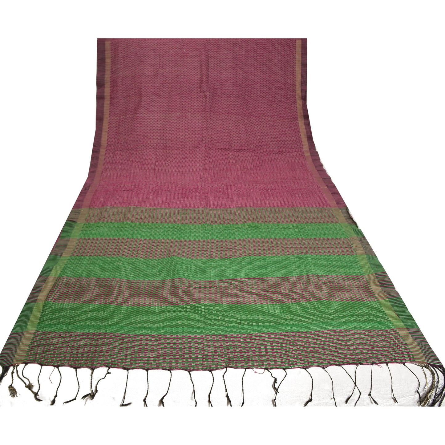 Sanskriti Vintage Purple/Green Sarees 100% Pure Silk Woven Premium Sari Sustainable Fabric