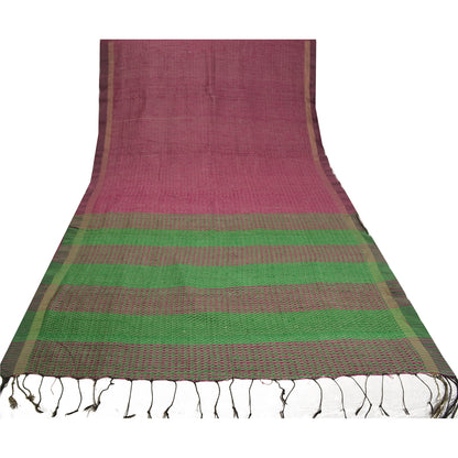Sanskriti Vintage Purple/Green Sarees 100% Pure Silk Woven Premium Sari Sustainable Fabric
