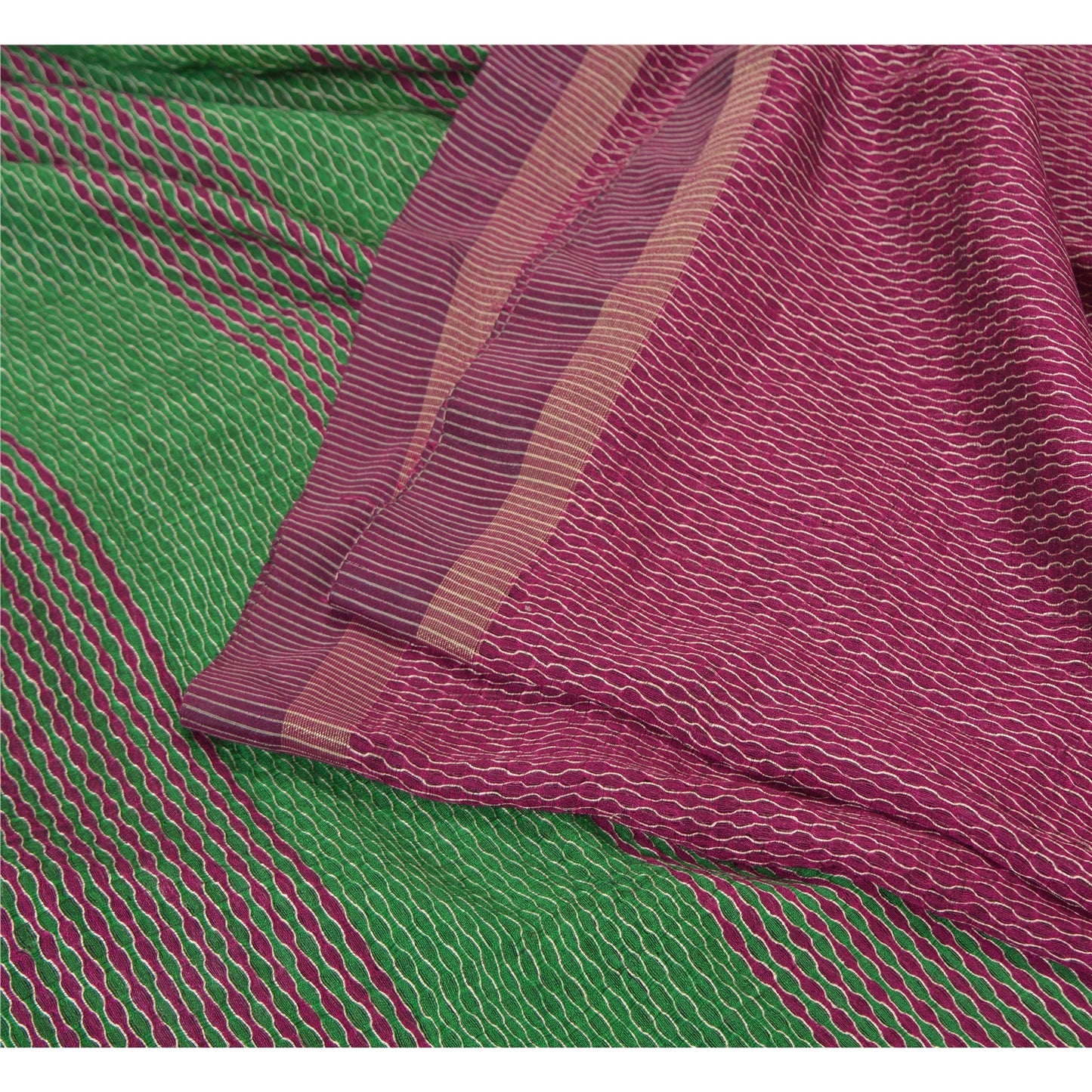 Sanskriti Vintage Purple/Green Sarees 100% Pure Silk Woven Premium Sari Sustainable Fabric
