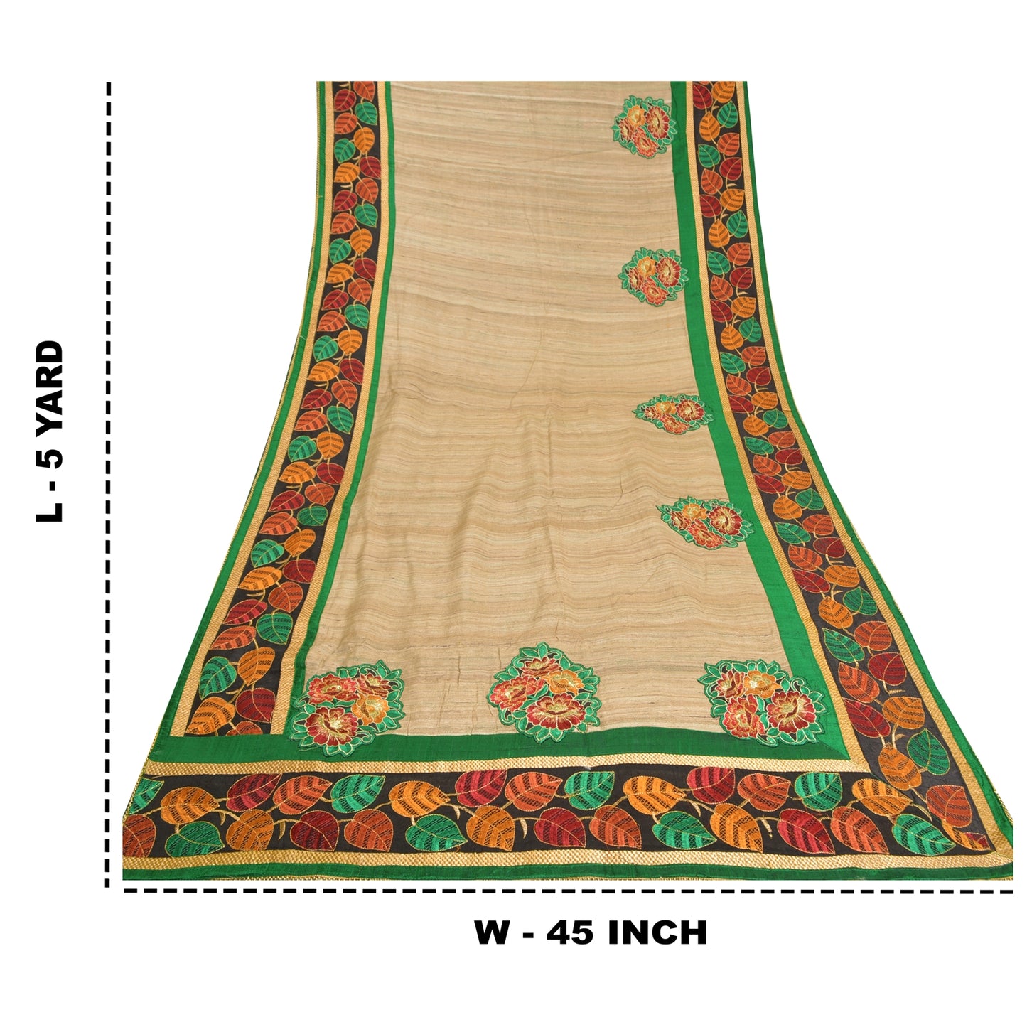 Sanskriti Vintage Elfenbens Sarees Ren Håndvævet Silke Broderet Sari Håndværk Bæredygtigt Stoff