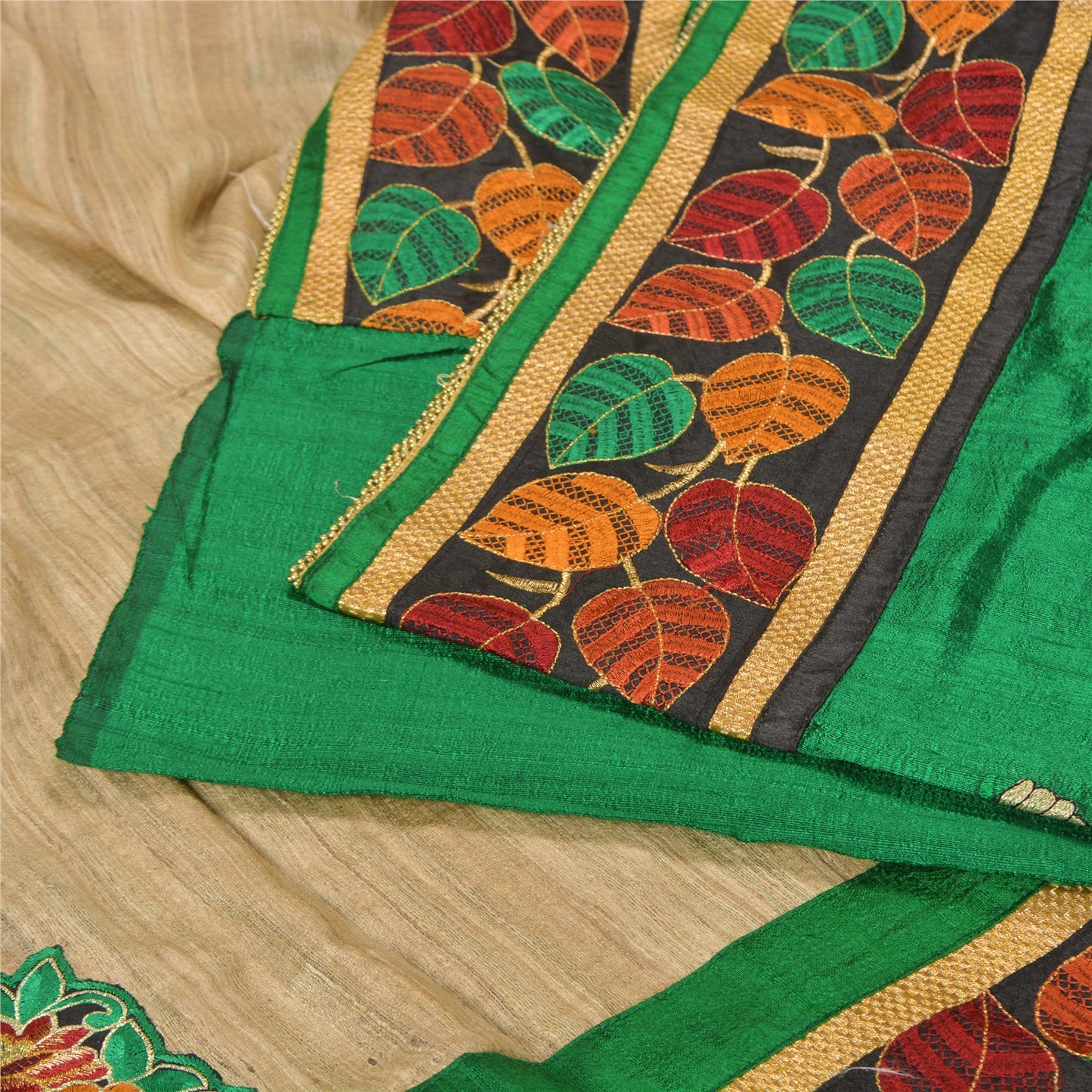 Sanskriti Vintage Elfenbens Sarees Ren Håndvævet Silke Broderet Sari Håndværk Bæredygtigt Stoff