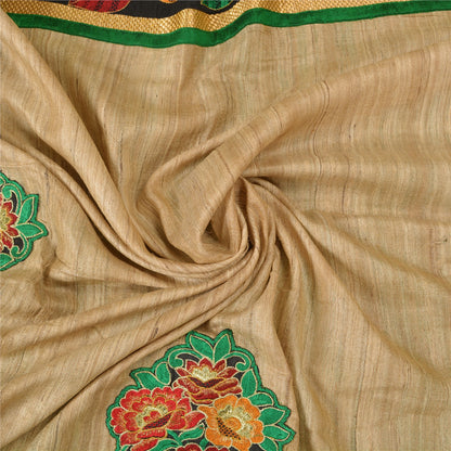 Sanskriti Vintage Elfenbens Sarees Ren Håndvævet Silke Broderet Sari Håndværk Bæredygtigt Stoff