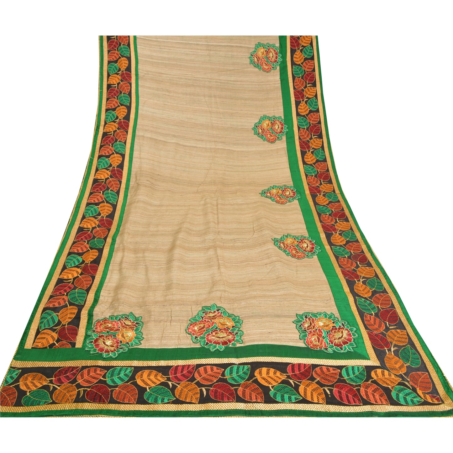 Sanskriti Vintage Elfenbens Sarees Ren Håndvævet Silke Broderet Sari Håndværk Bæredygtigt Stoff