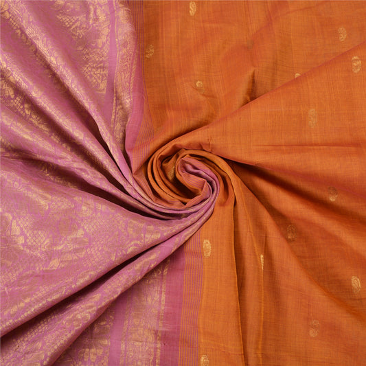 Sanskriti Vintage Orange/Pink Sarees 100% Pure Cotton Woven Brocade Sari Sustainable Fabric