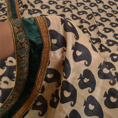 Sanskriti Vintage Brown Indian Sarees Pure Silk Embroidered Sari Craft Sustainable Fabric