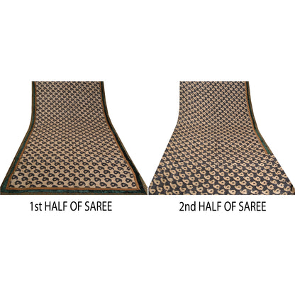 Sanskriti Vintage Brown Indian Sarees Pure Silk Embroidered Sari Craft Sustainable Fabric