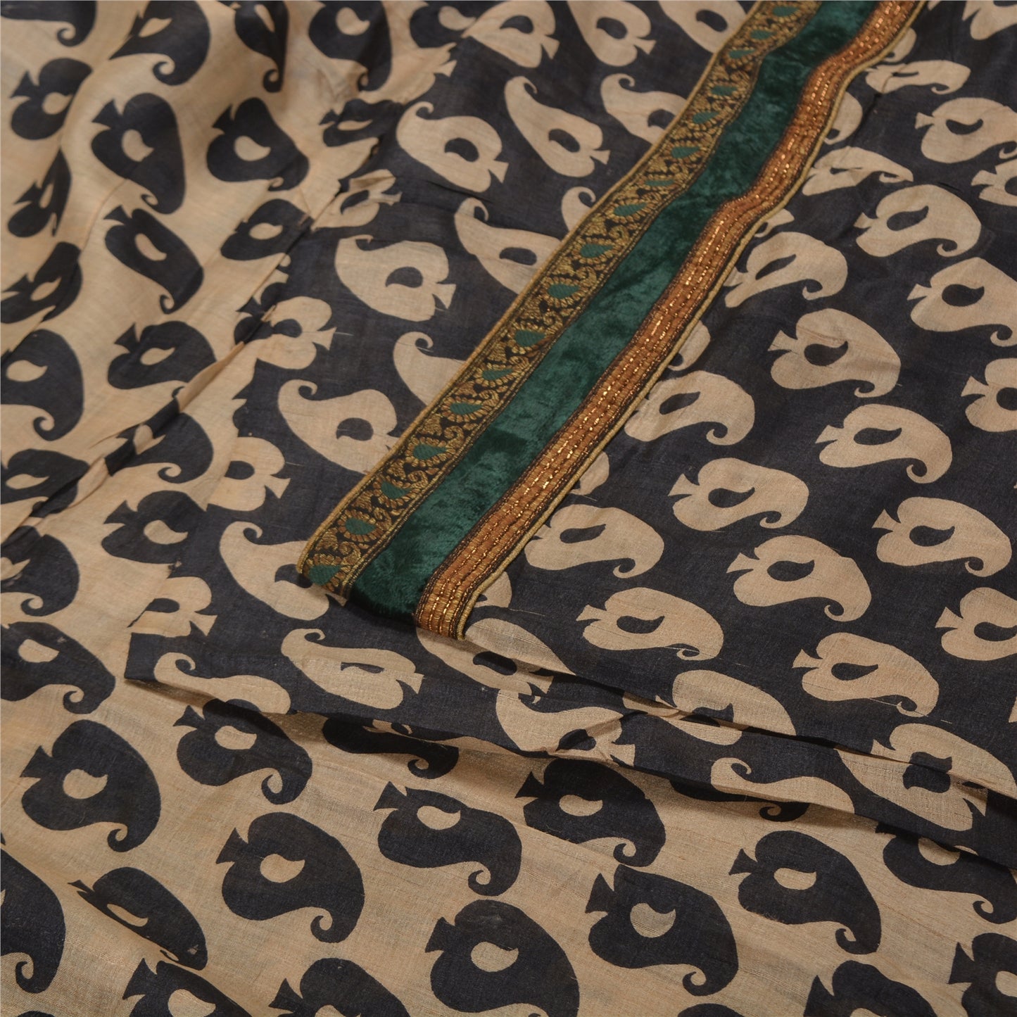 Sanskriti Vintage Brown Indian Sarees Pure Silk Embroidered Sari Craft Sustainable Fabric