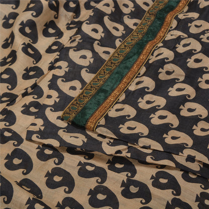 Sanskriti Vintage Brown Indian Sarees Pure Silk Embroidered Sari Craft Sustainable Fabric