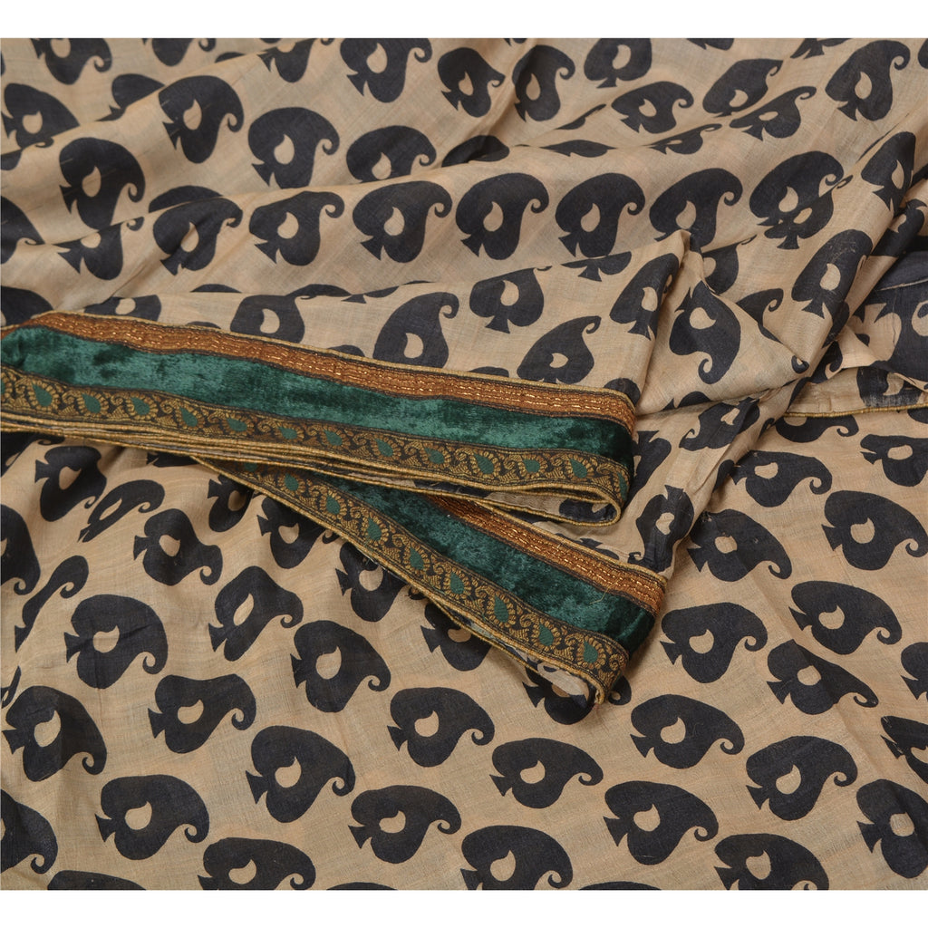 Sanskriti Vintage Brown Indian Sarees Pure Silk Embroidered Sari Craft Sustainable Fabric