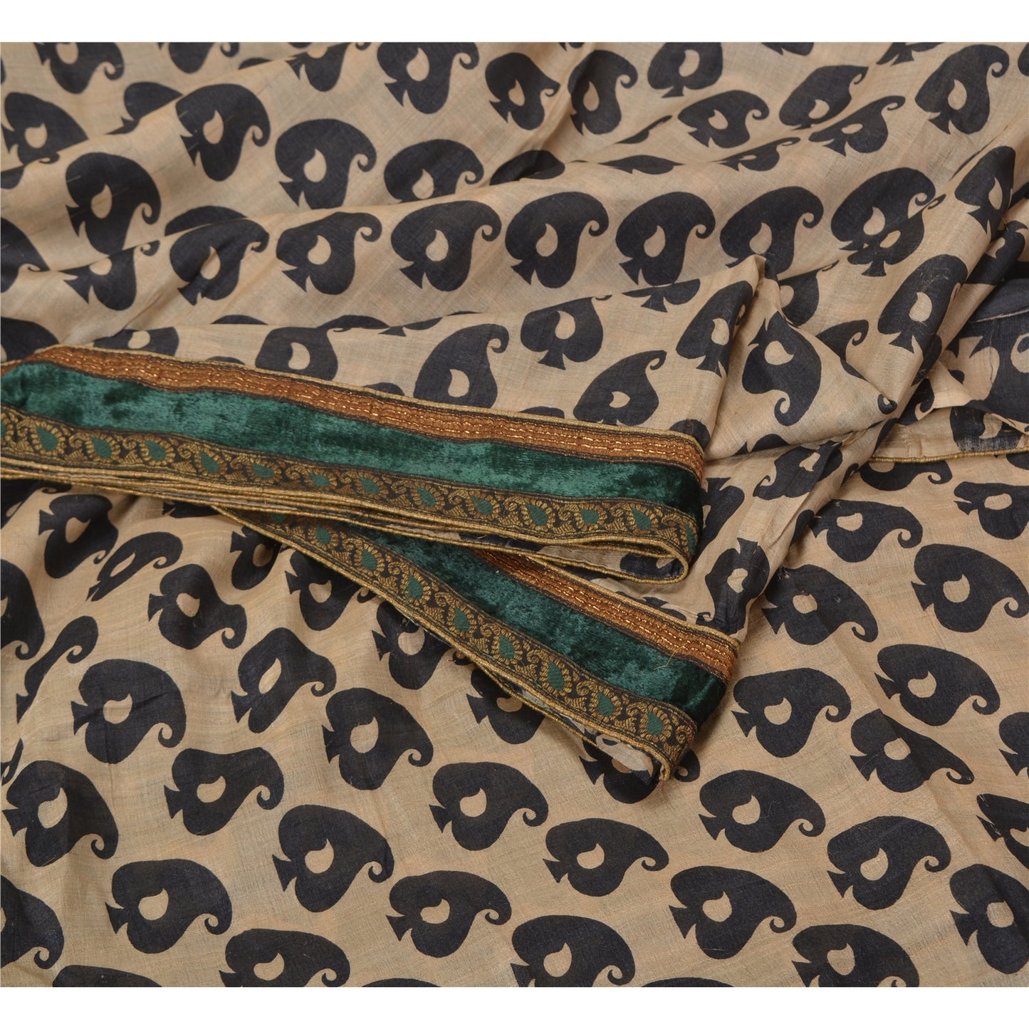 Sanskriti Vintage Brown Indian Sarees Pure Silk Embroidered Sari Craft Sustainable Fabric