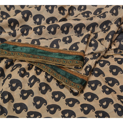 Sanskriti Vintage Brown Indian Sarees Pure Silk Embroidered Sari Craft Sustainable Fabric