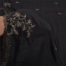 Load image into Gallery viewer, Sanskriti Vintage Black Sarees Pure Crepe Silk Hand Beaded Premium Sari Fabric

