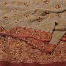 Load image into Gallery viewer, Sanskriti Vintage Grey/Dark Red Sarees Pure Silk Hand Beaded Woven Sari Fabric
