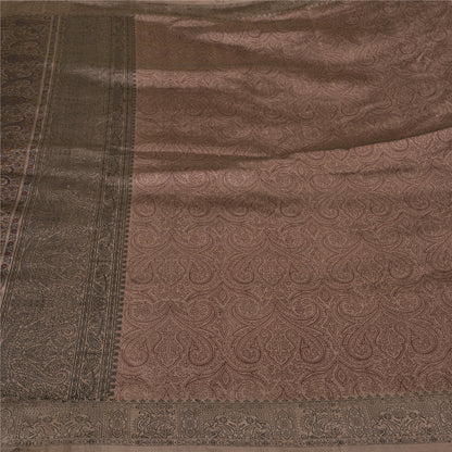 Sanskriti Vintage Brown Sarees Blend Silk Woven Block Print Premium Sari Sustainable Fabric