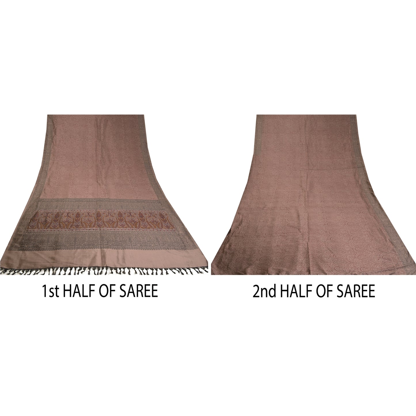 Sanskriti Vintage Brown Sarees Blend Silk Woven Block Print Premium Sari Sustainable Fabric