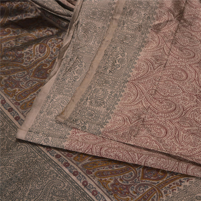 Sanskriti Vintage Brown Sarees Blend Silk Woven Block Print Premium Sari Sustainable Fabric