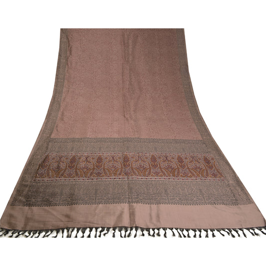 Sanskriti Vintage Brown Sarees Blend Silk Woven Block Print Premium Sari Sustainable Fabric