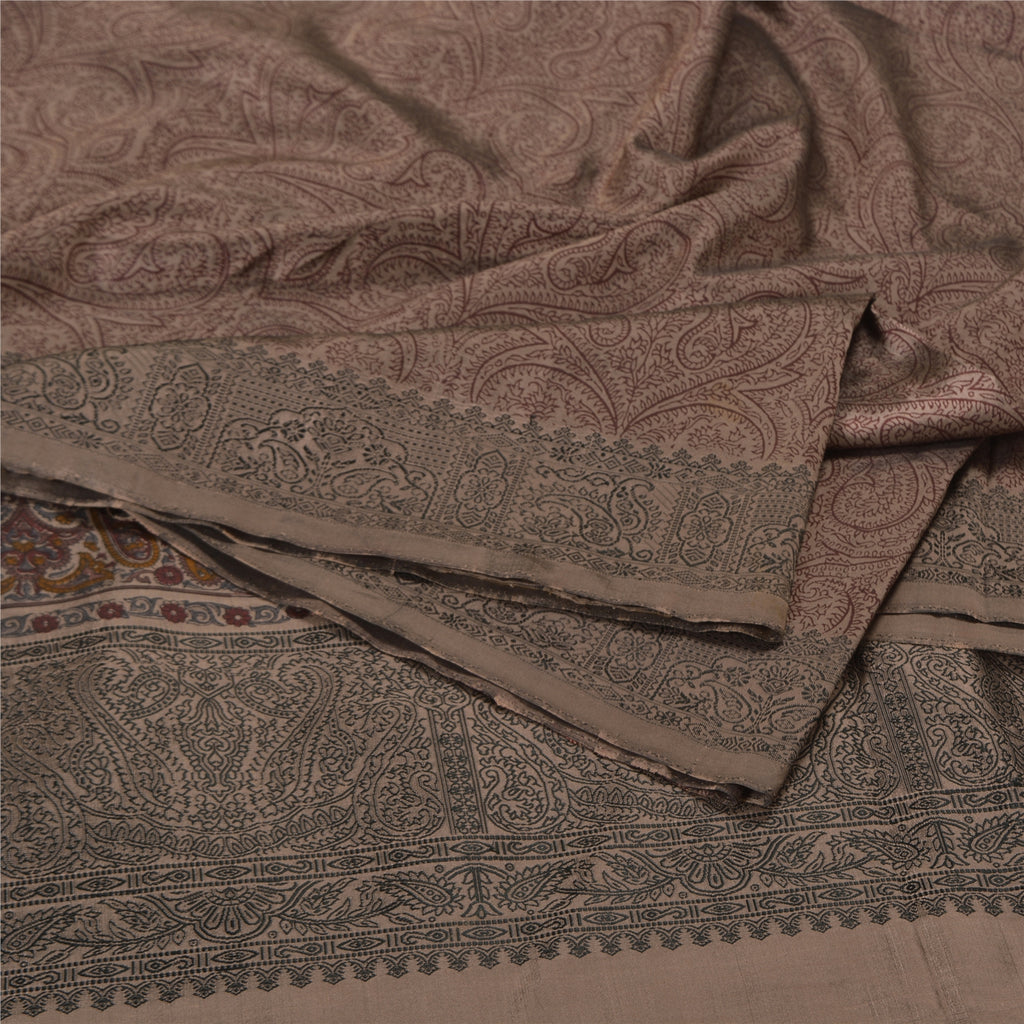 Sanskriti Vintage Brown Sarees Blend Silk Woven Block Print Premium Sari Sustainable Fabric