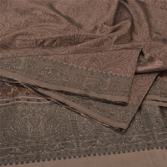 Sanskriti Vintage Brown Sarees Blend Silk Woven Block Print Premium Sari Sustainable Fabric