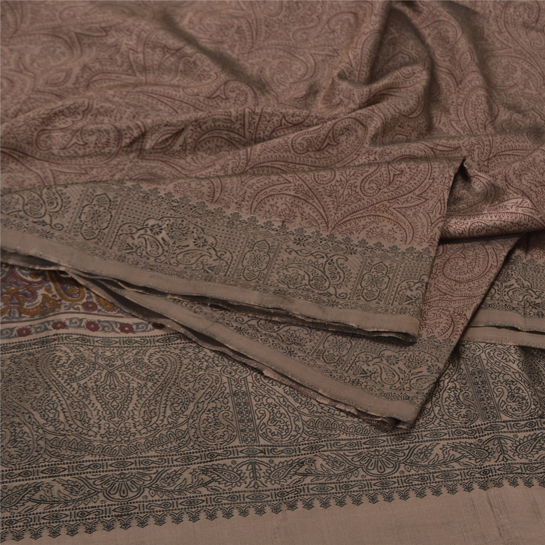 Sanskriti Vintage Brown Sarees Blend Silk Woven Block Print Premium Sari Fabric