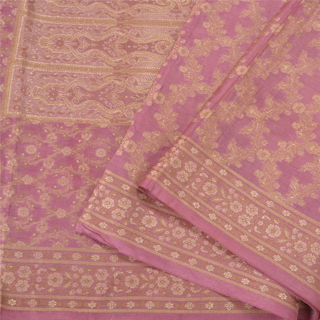 Sanskriti Vintage Pink Indian Sarees 100% Pure Silk Woven Premium Sari Fabric