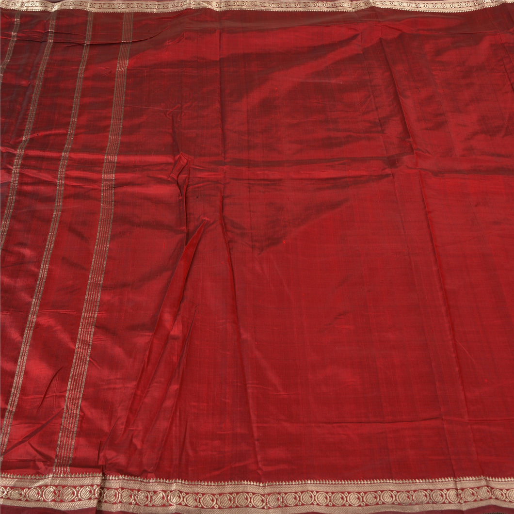 Sanskriti Vintage Red Sarees Pure Silk Woven Brocade/Banarasi Zari Sari Fabric