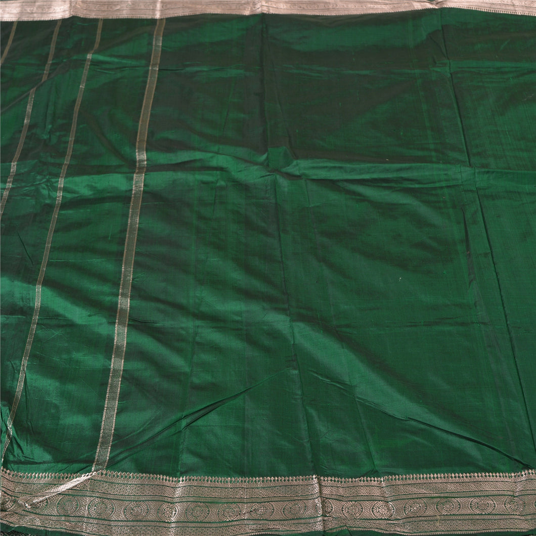 Sanskriti Vintage Green Sarees Pure Silk Woven Brocade/Banarasi Zari Sari Fabric