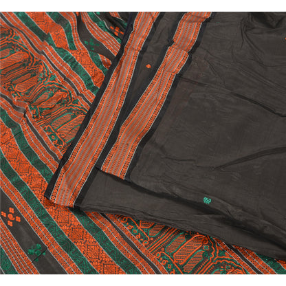Sanskriti Vintage Black Indian Sarees Cotton Silk Woven Premium Sari Sustainable Fabric