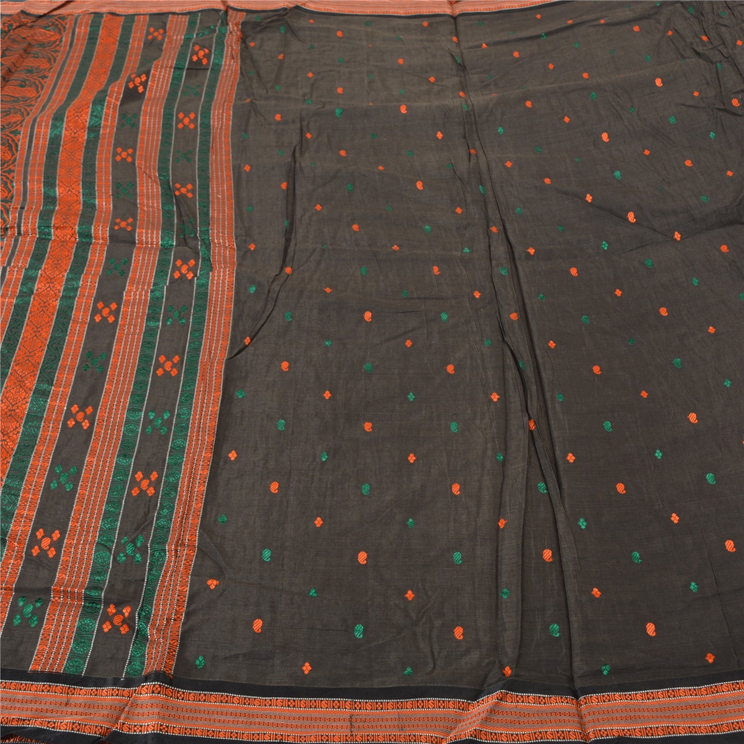 Sanskriti Vintage Black Indian Sarees Cotton Silk Woven Premium Sari Sustainable Fabric