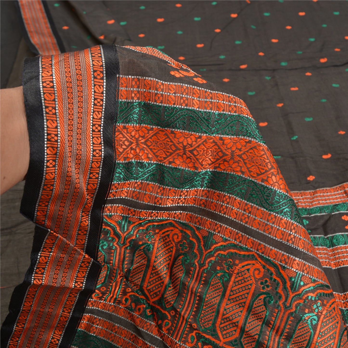 Sanskriti Vintage Black Indian Sarees Cotton Silk Woven Premium Sari Sustainable Fabric